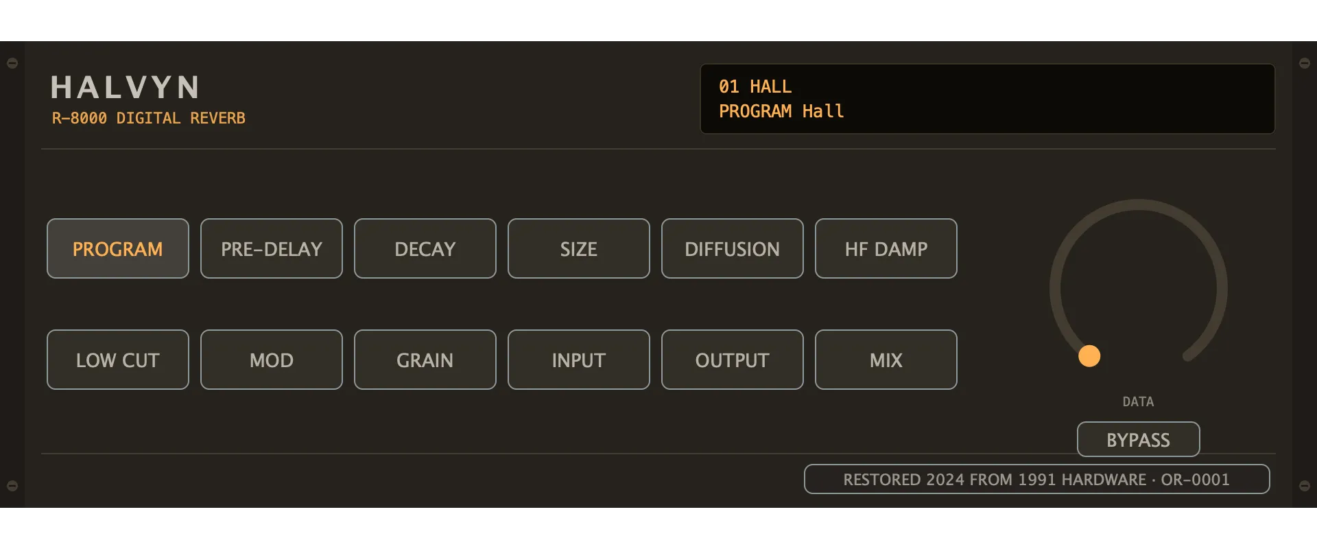 The restored Halvyn R-8000 — Digital Reverb: its faceplate as issued.