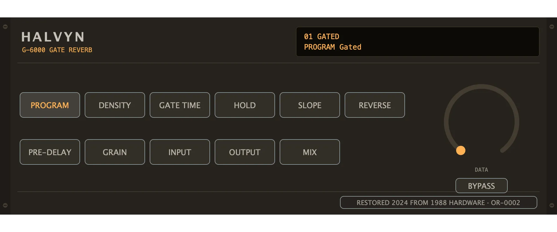 The restored Halvyn G-6000 — Gate Reverb: its faceplate as issued.