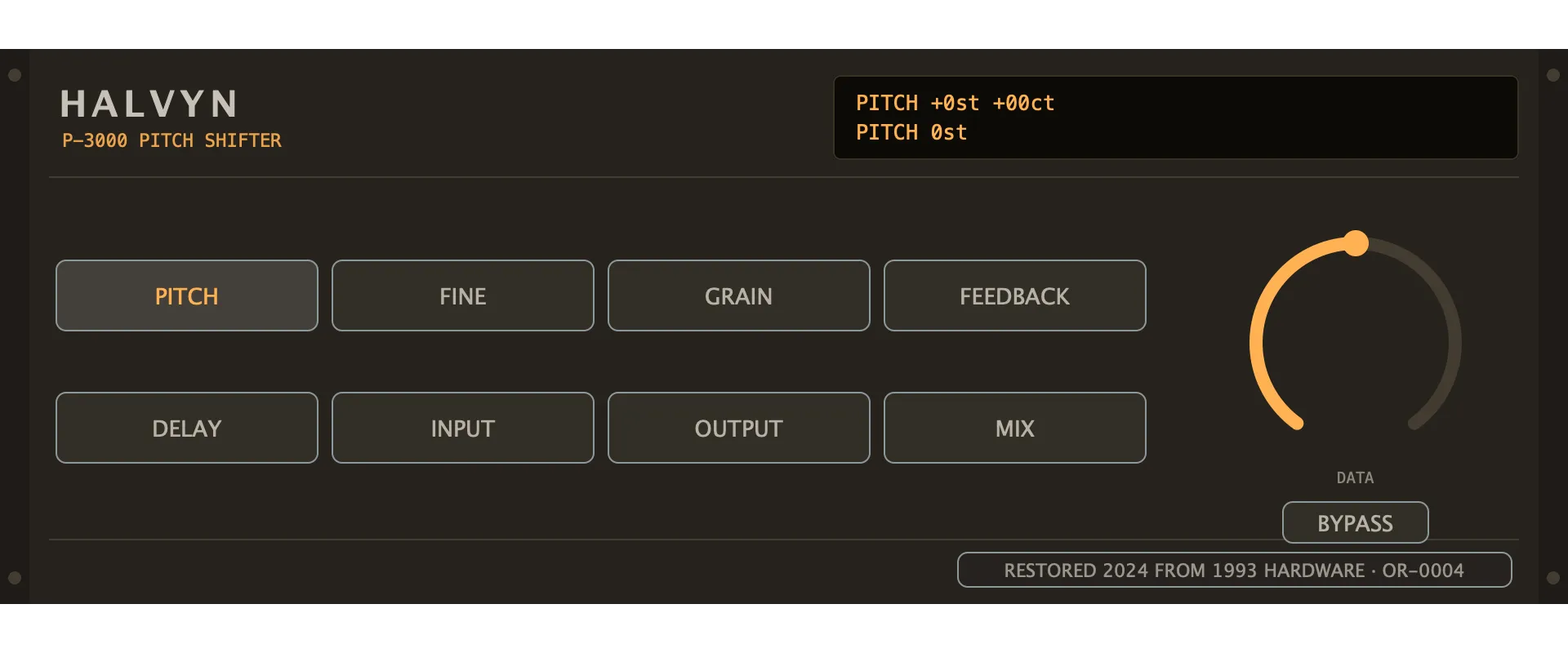 The restored Halvyn P-3000 — Pitch Shifter: its faceplate as issued.
