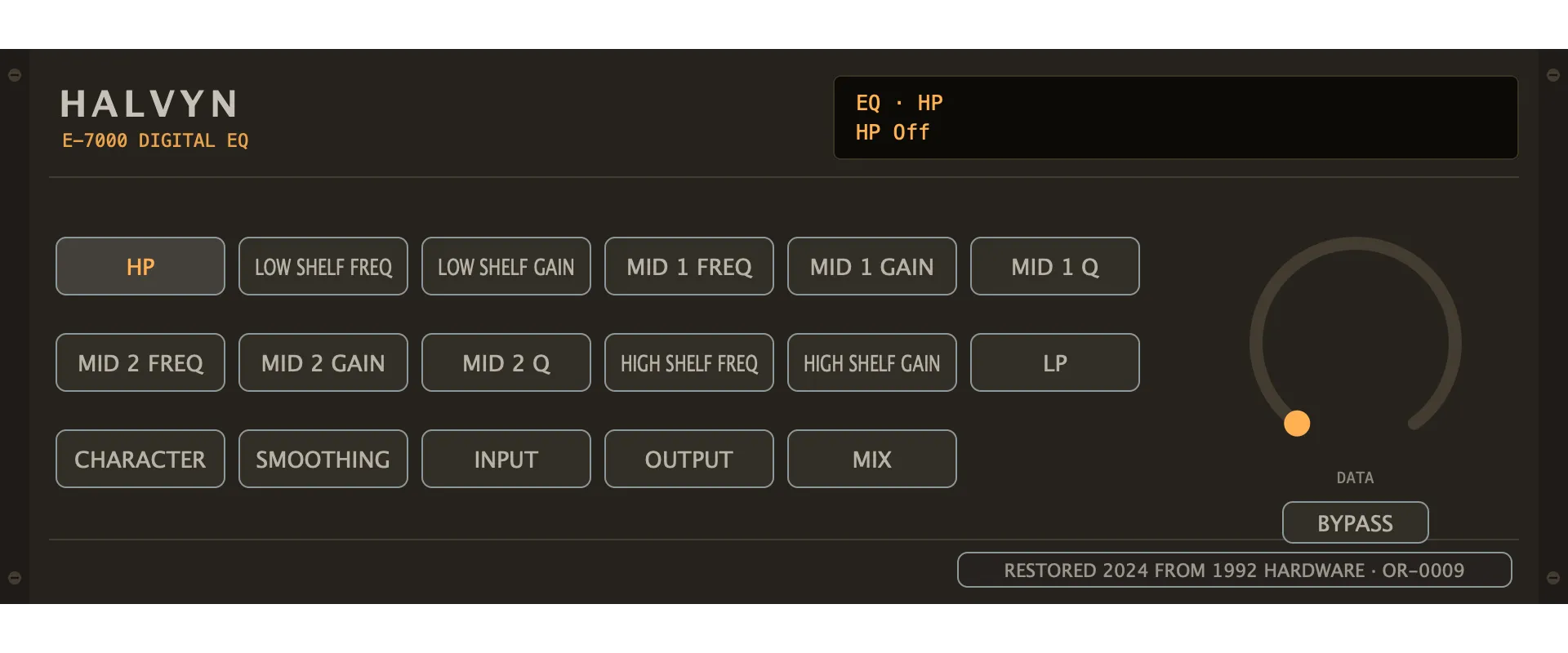 The restored Halvyn E-7000 — Digital EQ: its faceplate as issued.