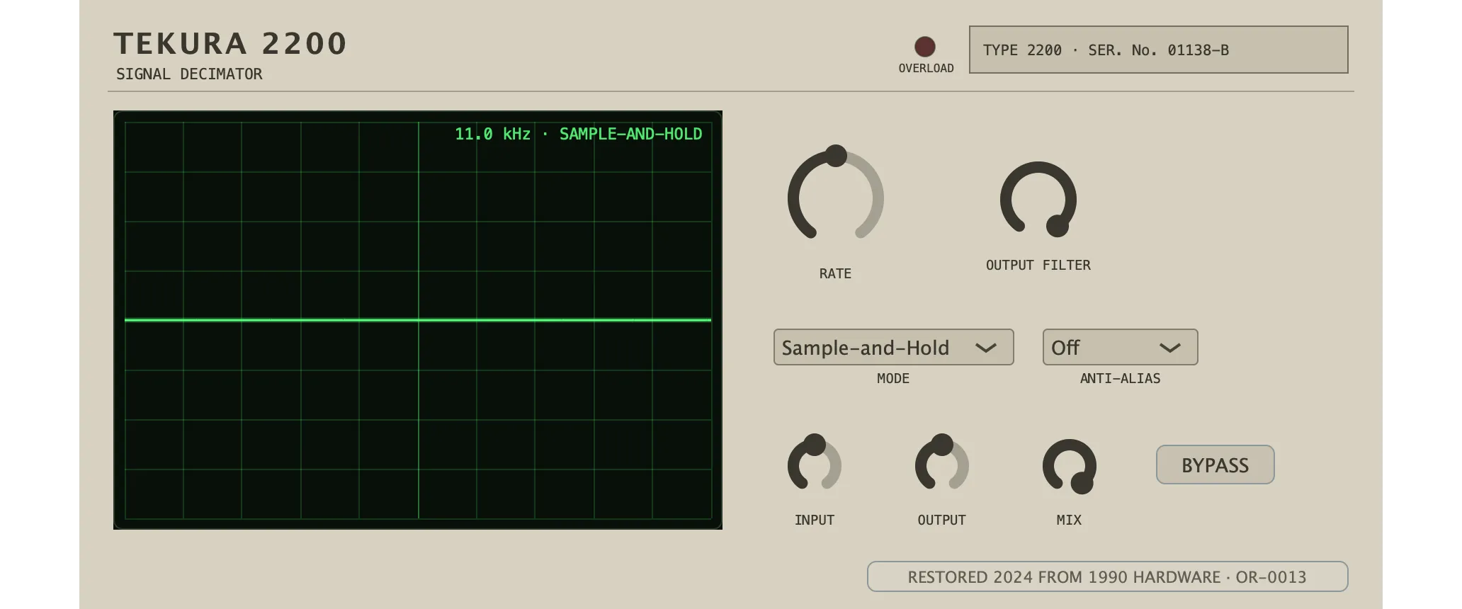 The restored Tekura 2200 — Signal Decimator: its faceplate as issued.