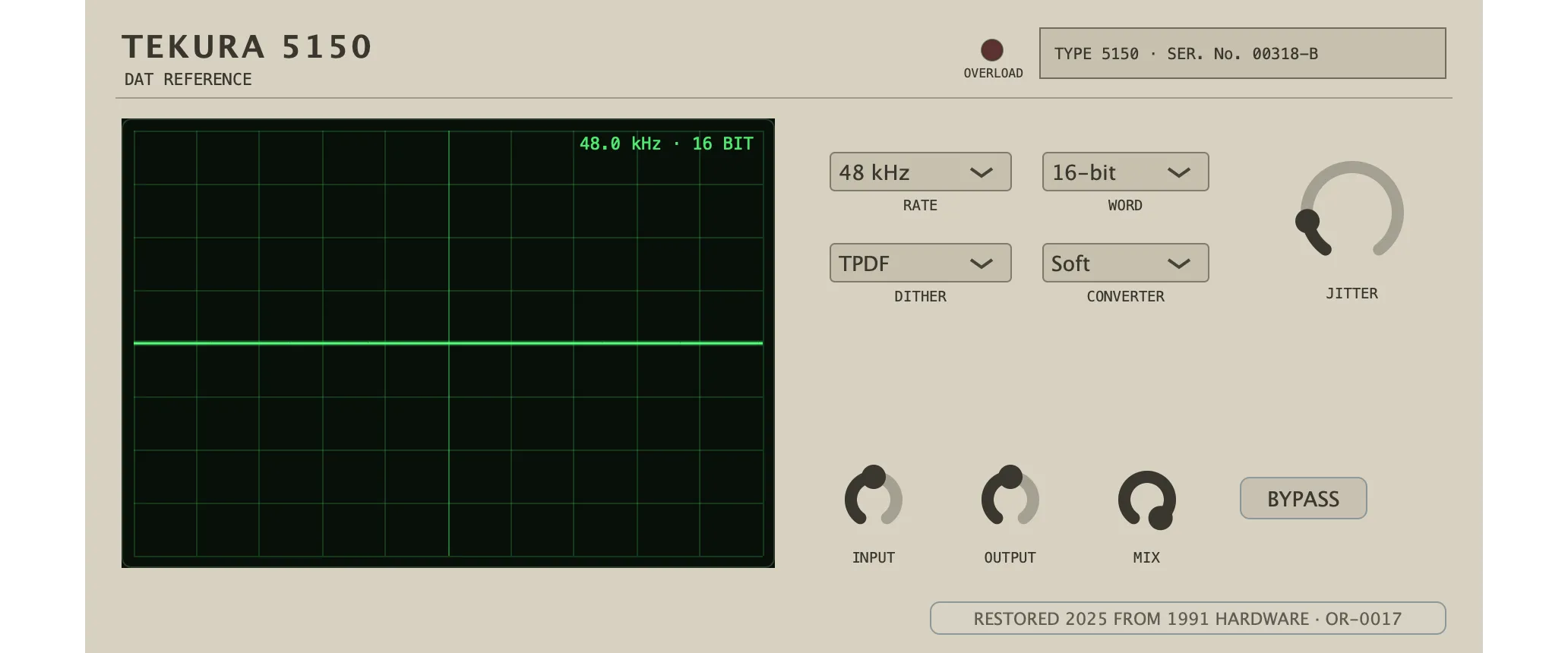 The restored Tekura 5150 — DAT Reference: its faceplate as issued.