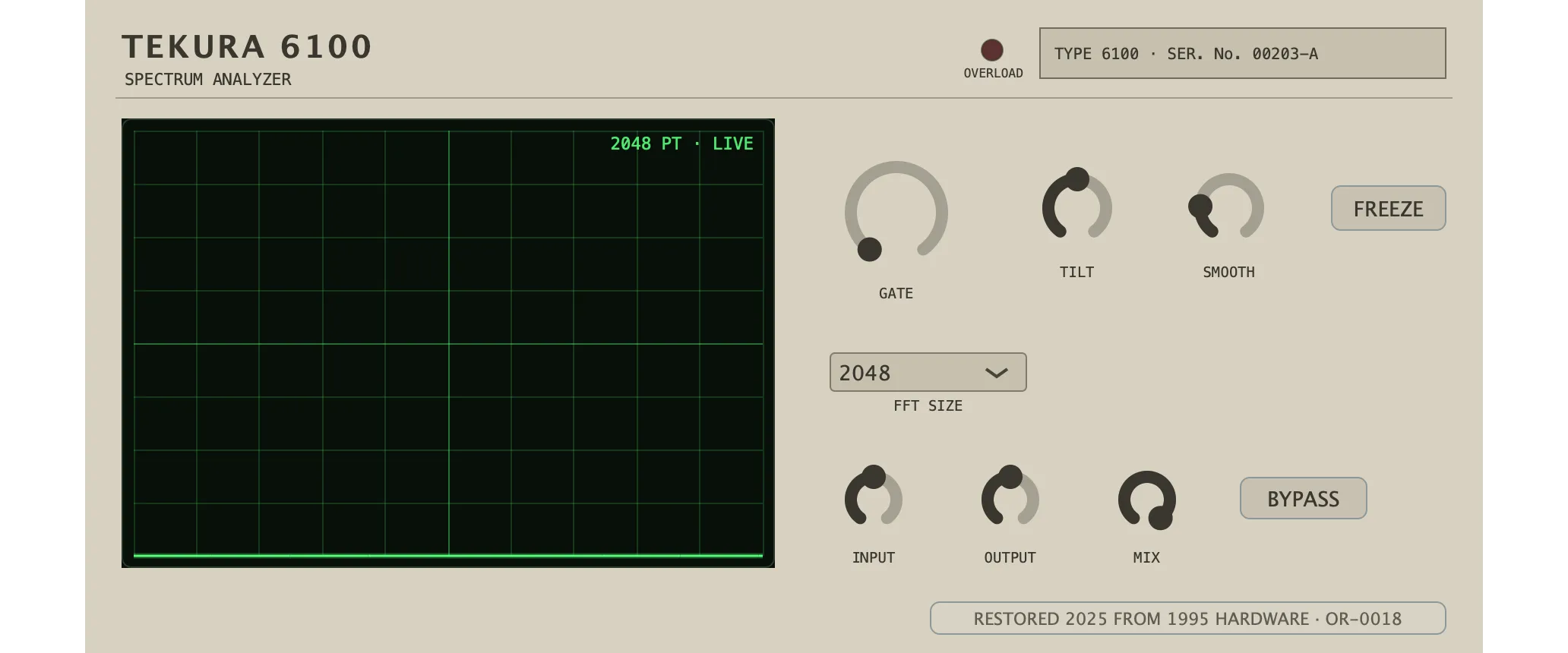 The restored Tekura 6100 — Spectrum Analyzer: its faceplate as issued.