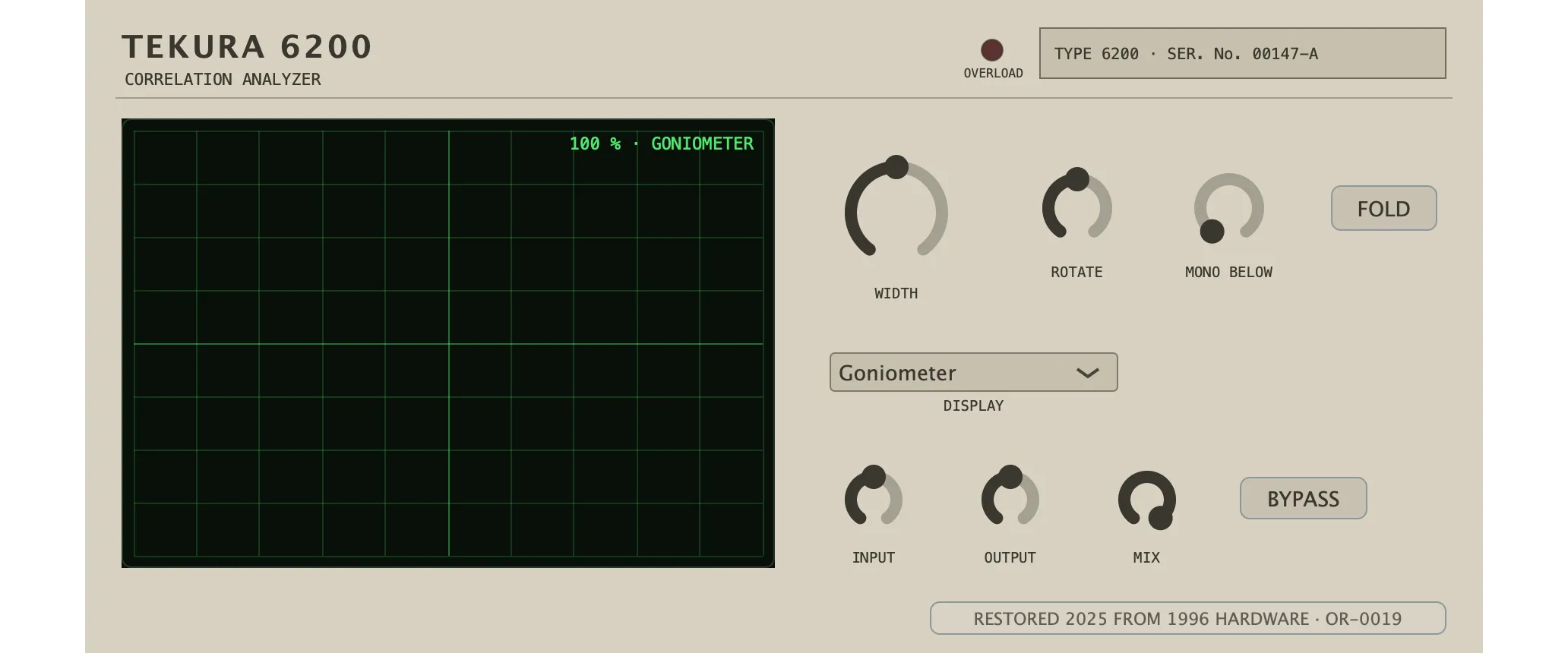 The restored Tekura 6200 — Correlation Analyzer: its faceplate as issued.