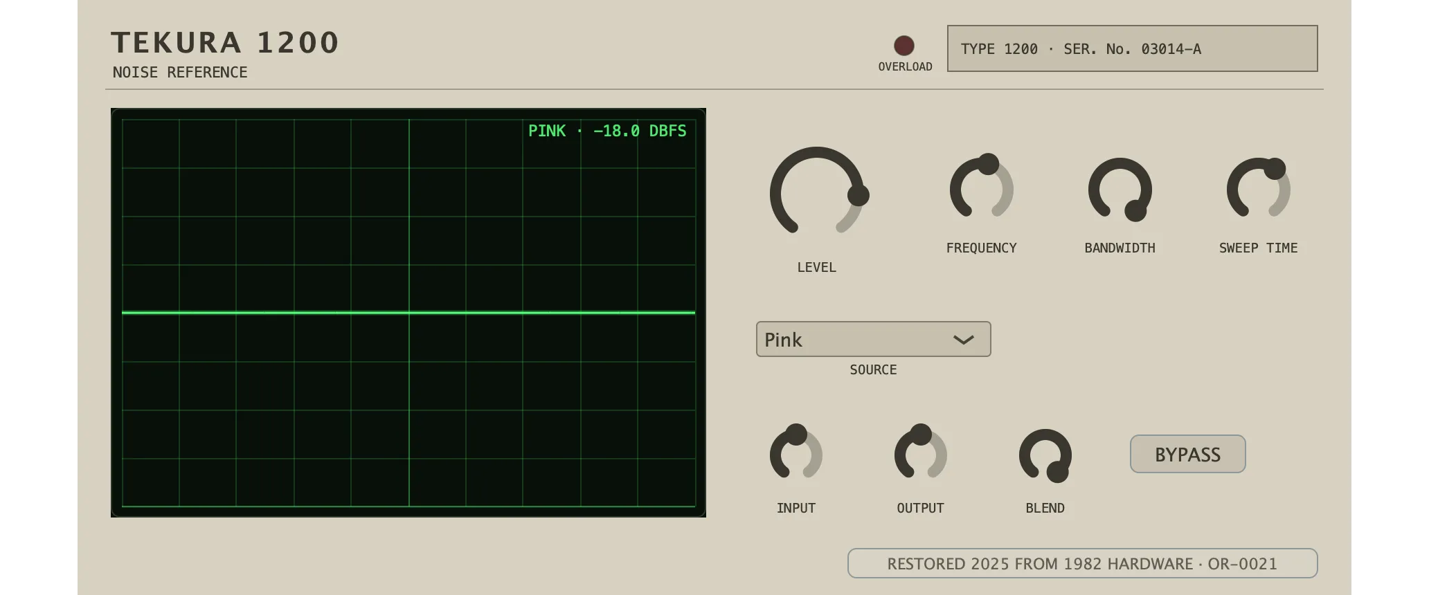 The restored Tekura 1200 — Noise Reference: its faceplate as issued.