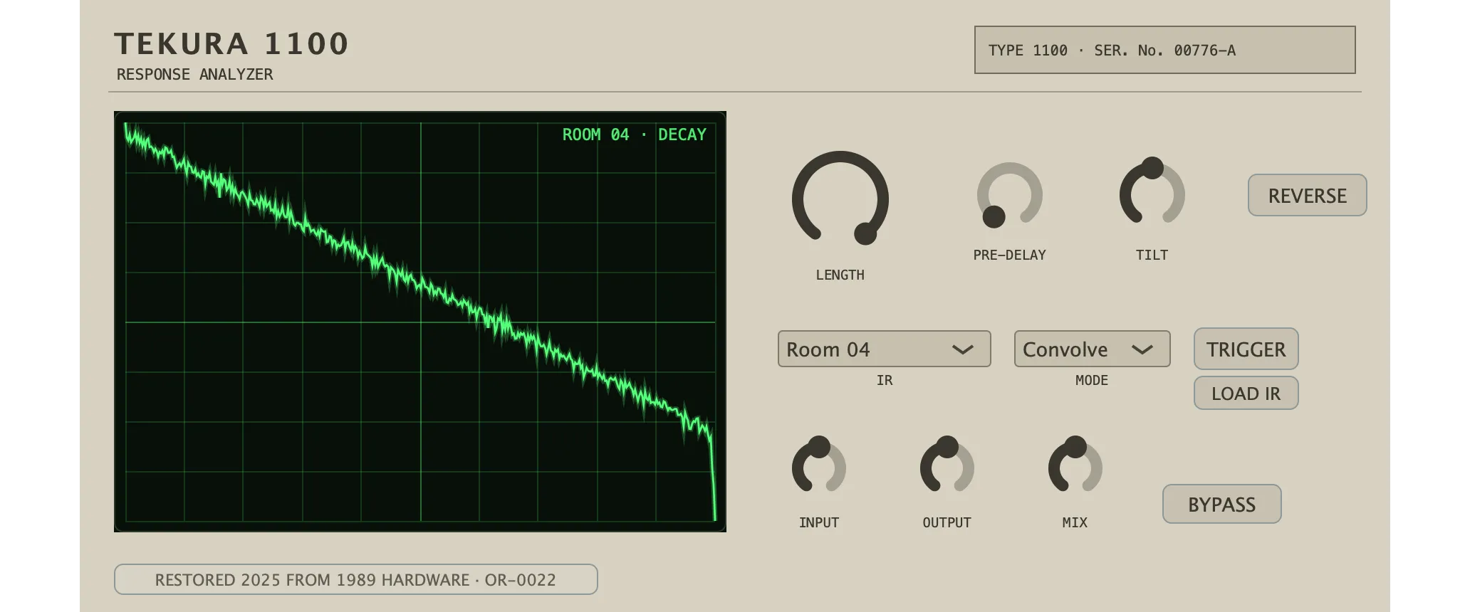 The restored Tekura 1100 — Response Analyzer: its faceplate as issued.